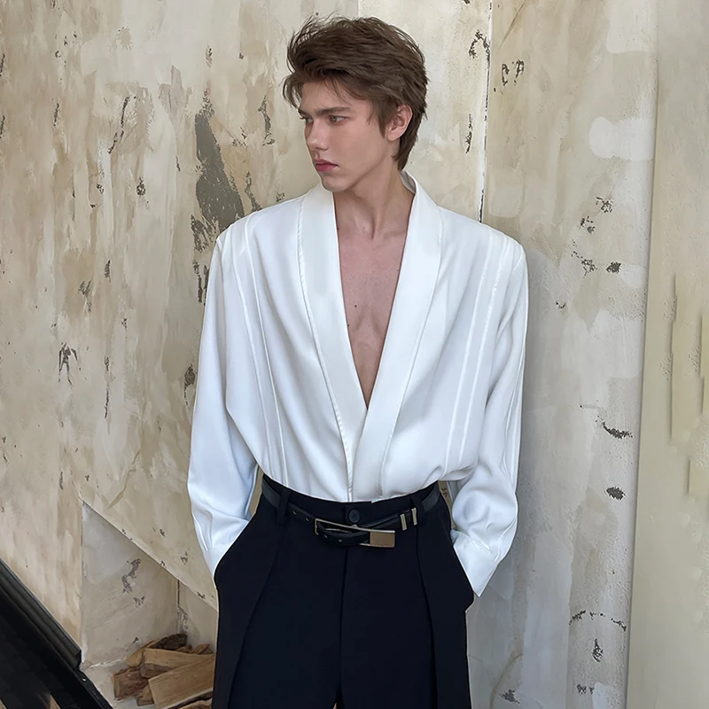 LUZHEN 2025 جديد فاخر أنيق شريطي محكم كبير الخامس الرقبة طويلة الأكمام قمصان الرجال موضة عالية الجودة بلون القمم JY3244 #4