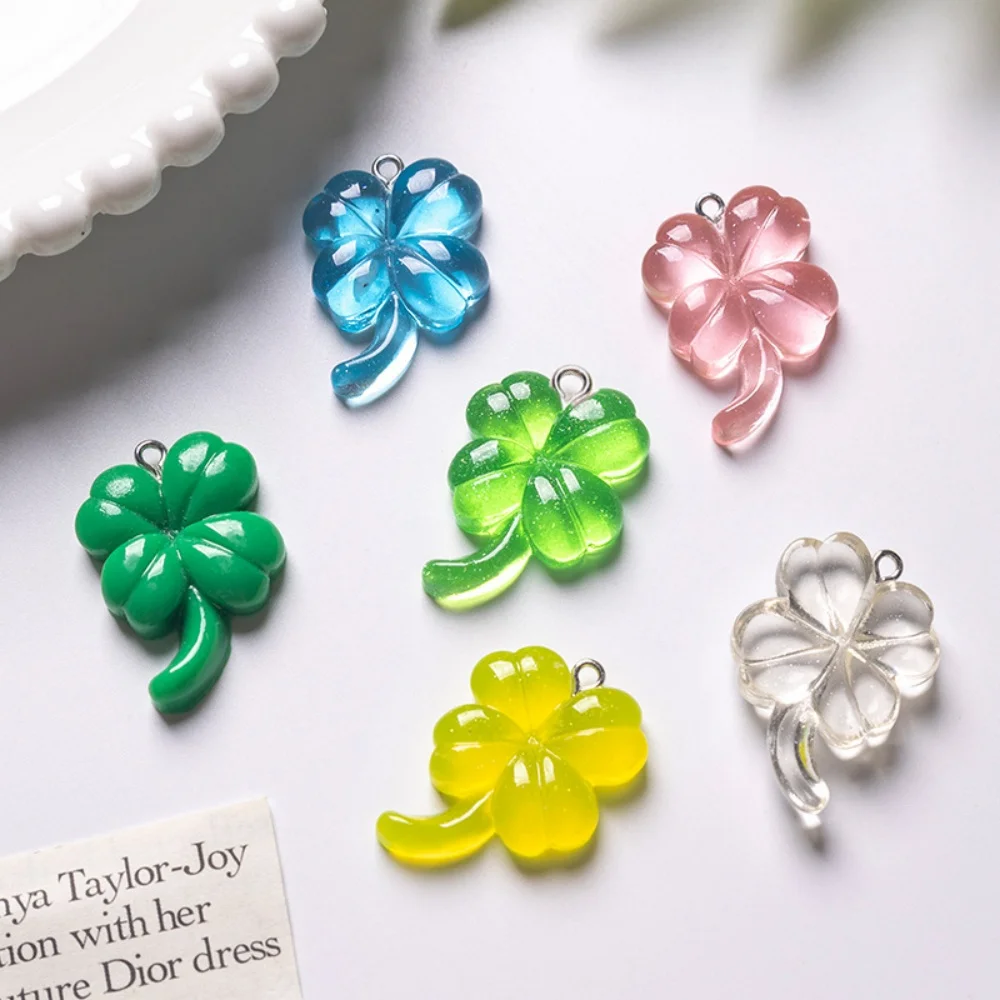 10Pcs Transparency Four Leaf Clover Resin Charms DIY Keychai