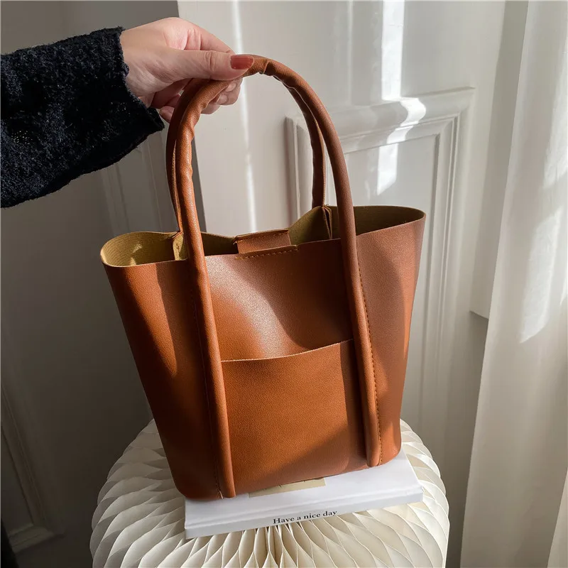 Casual Ladies Large Capacity Bag Casual Textured Shoulder Bucket Bag