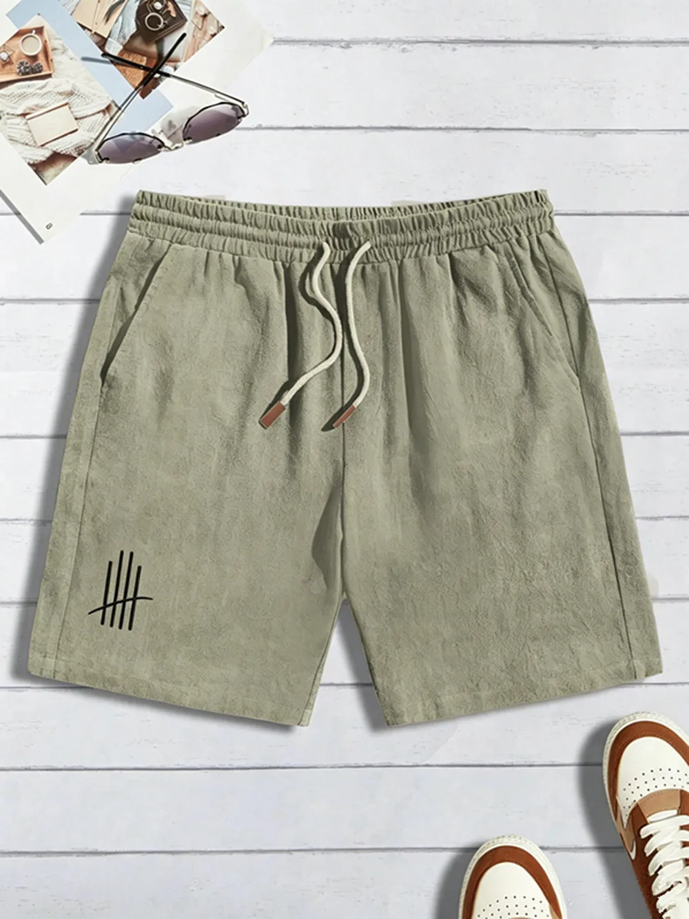 Men's Summer Cotton Linen Breathable Shorts Solid Color Hawaii