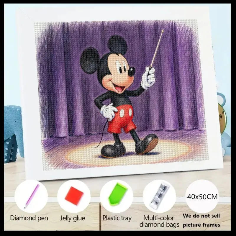 

1 шт. DIY 5D Full Drill Diamond Painting Kit, милый мультяшный Микки Маус на сцене с прожектором, хрустальный драгоценный камень, художественное ремесло для