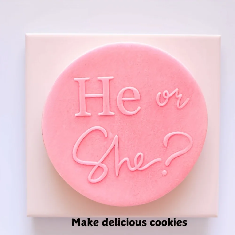 2026 Hot Sale He or She? Acrylic Embosser Stamp - Gender Reveal Baking Tool for Fondant Cookies  Cupcake Toppers