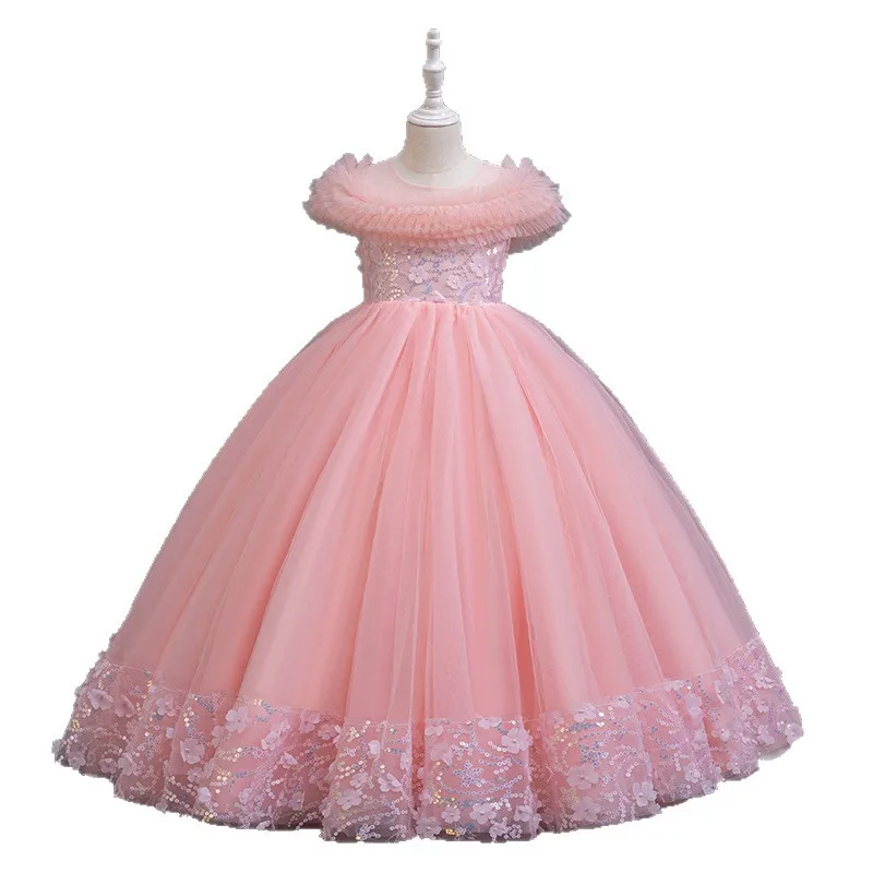 New girls' long tutu dress wedding princess children's flower girl piano performance clothes view 5