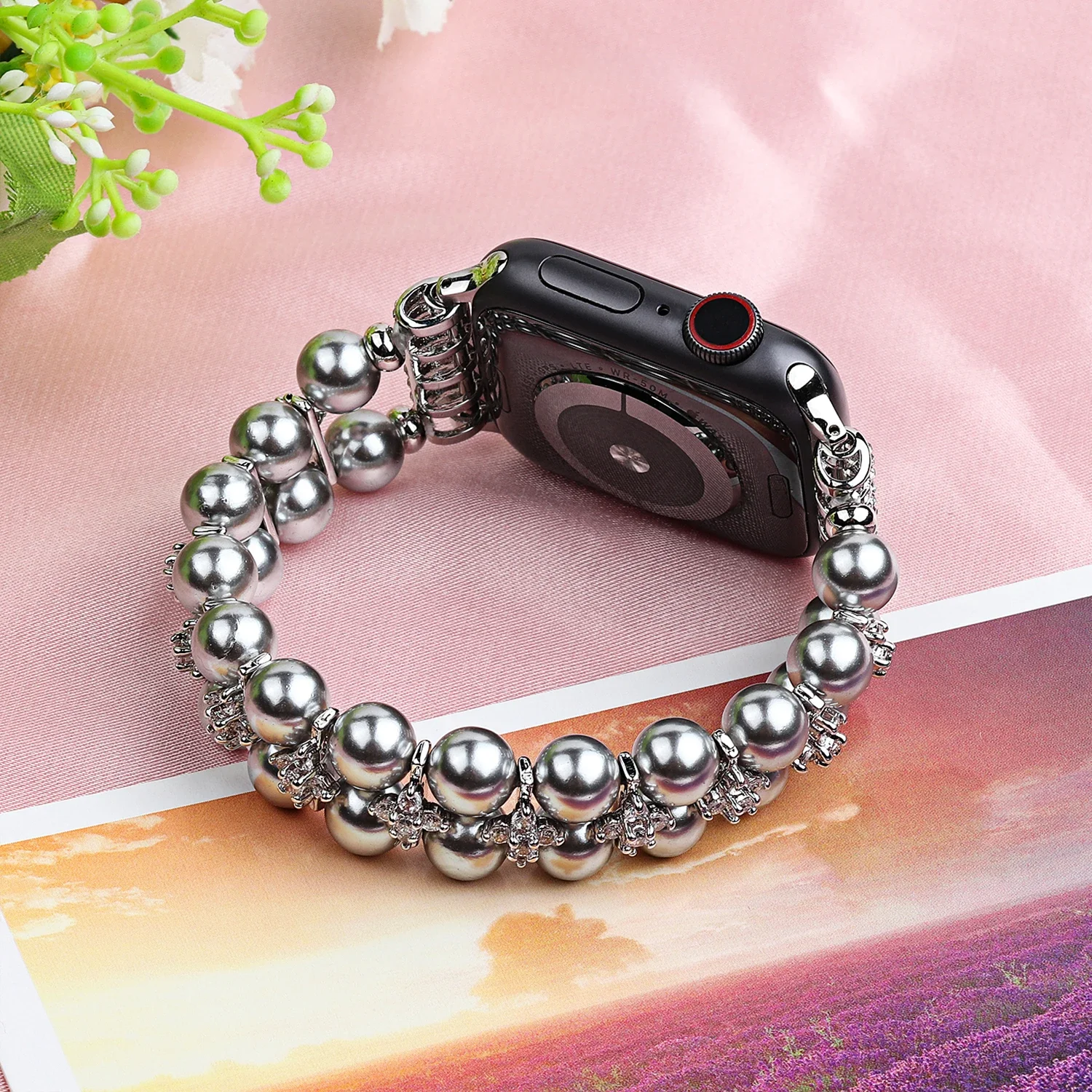 Pearl Elasticstrap for Apple Watch 10 9 8 7 46mm 45mm 41mm Woman Bracelet Strap for Iwatch 6 5 4 SE/2 44mm 42mm 40mm 38mm Band