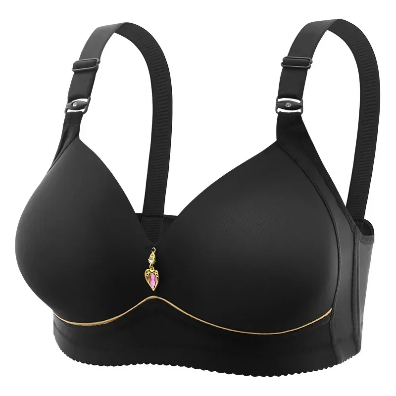 Wireless Glossy Thin Cup Bra Breathable Gathered Non-magnetic Ladies Underwear for Plus Size Women