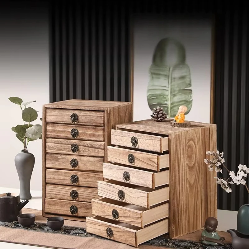 Solid Wood Pu-erh Tea Storage Box, Chinese Drawer Organizer, Multi-Tier Tea Cake Packaging Gift Box,Desktop Display Holder