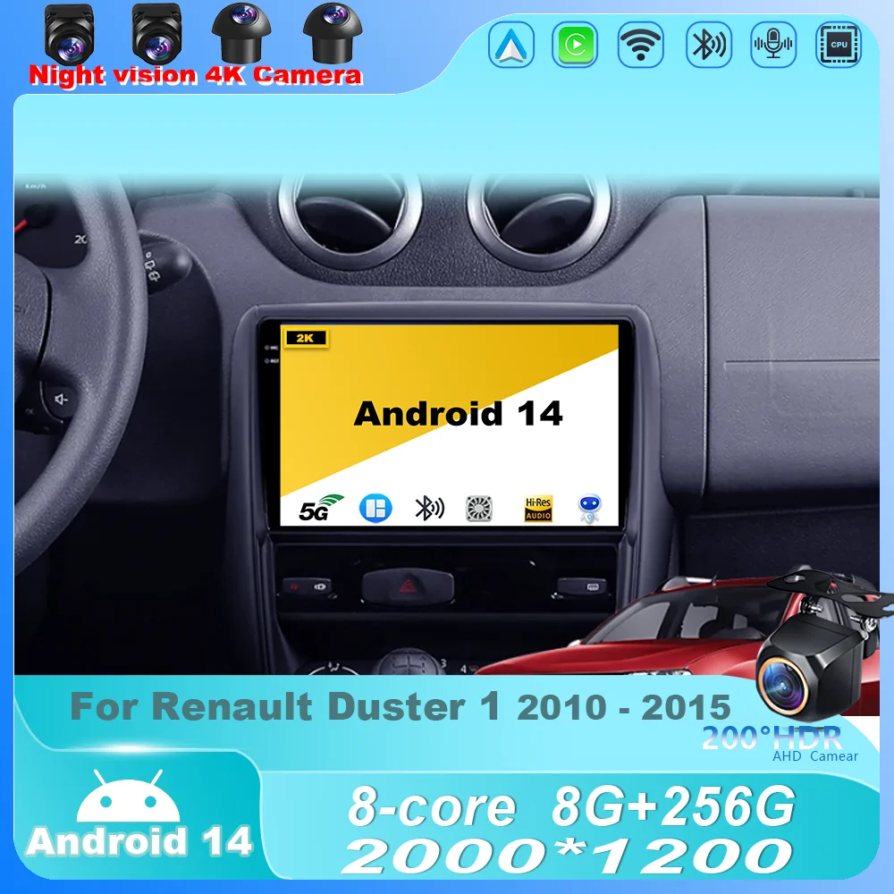 

Car Radio For Renault Duster 1 2010 - 2015 Android 14 Carplay Auto Player Multimedia Navigation GPS WIFI stereo Unit BT DSP 7862