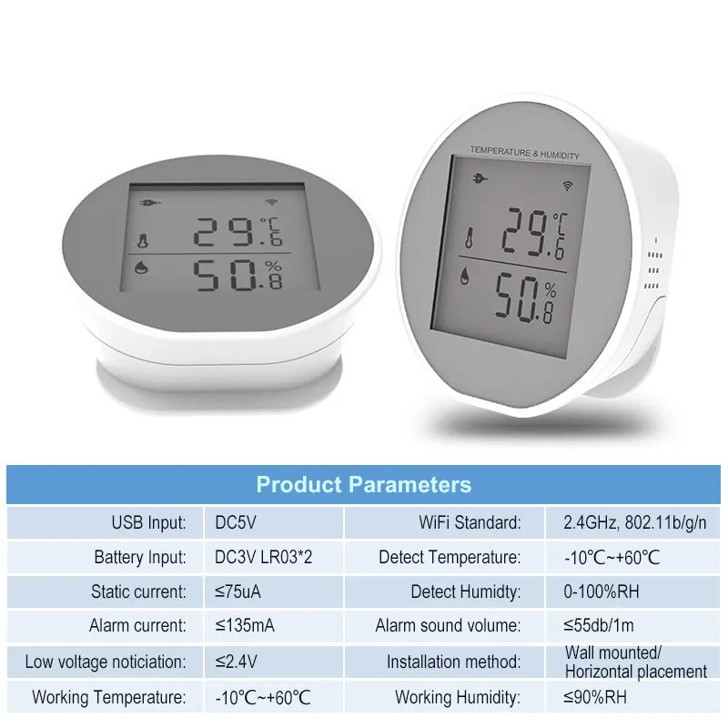 Tuya TY012 Sensor kelembaban suhu, higrometer dalam ruangan Sensor kelembapan WIFI, aplikasi kehidupan pintar mendukung Alexa Google rumah