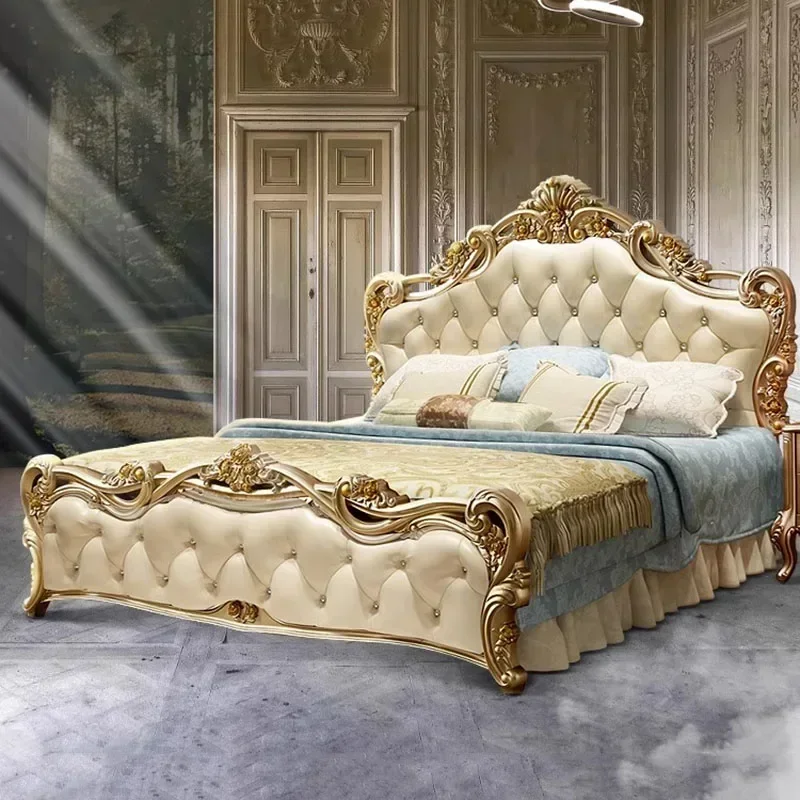 Craft European Double Bed Modern Whitr High King Size Frame Double Bed Sleeping Wood Korean Ergonomic Muebles Salon Furniture
