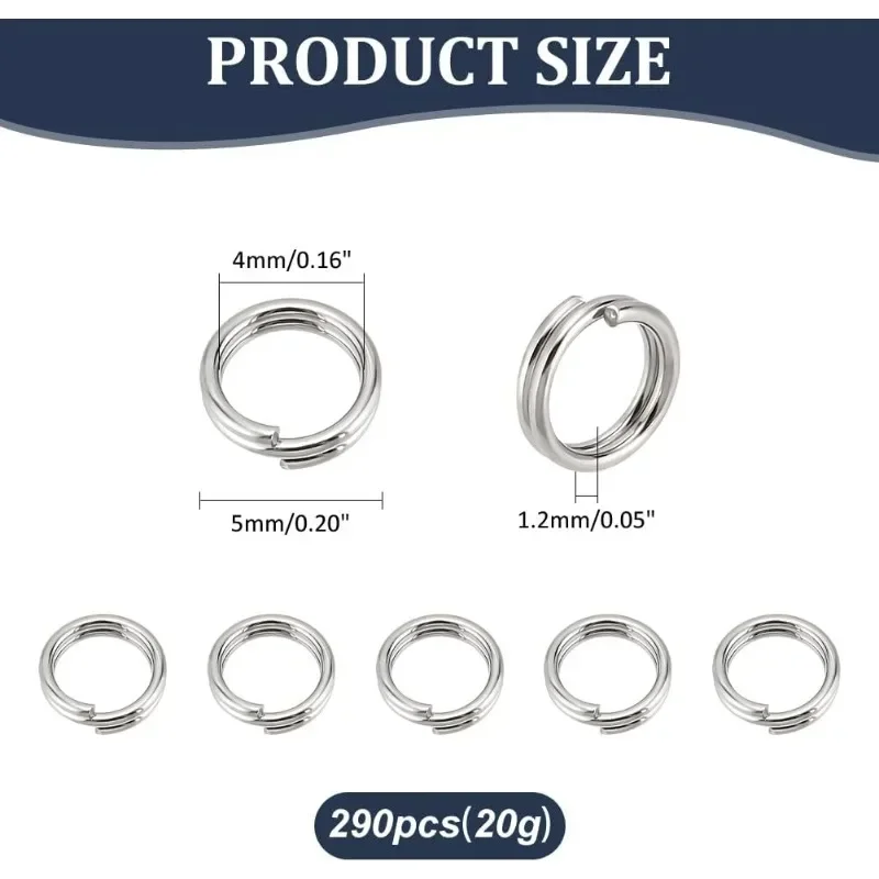 5mm Split Rings 290pcs 304 Stainless Stell Double Loop Jump Rings 14 Gauge Mini Connector Rings for Earring Necklace