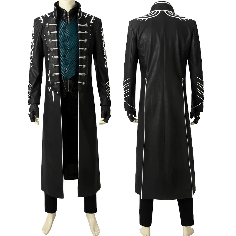 High Quality Game DMC 5 Cosplay Costume Demon Hunter Vergil Long Fashion Jacket Fancy Masquerade Carnival Outfit With Boots