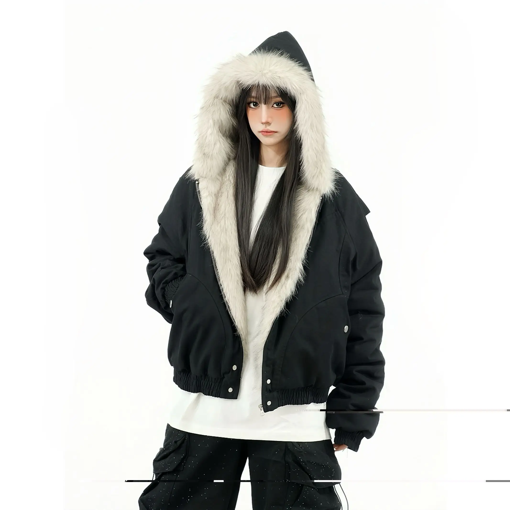 

cotton workwear couples winter outerwear Thickened American-style retro puffy mountain eagle hooded jacket