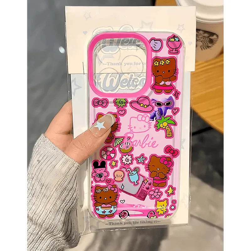 Sanrio Hello Kitty Black Skin Sexy Bow Phone Case For IPhone 16 15 14 12 13 11 Pro Max XR XS MAX 7 8 PLUS MINI Kawaii Y2K Cover