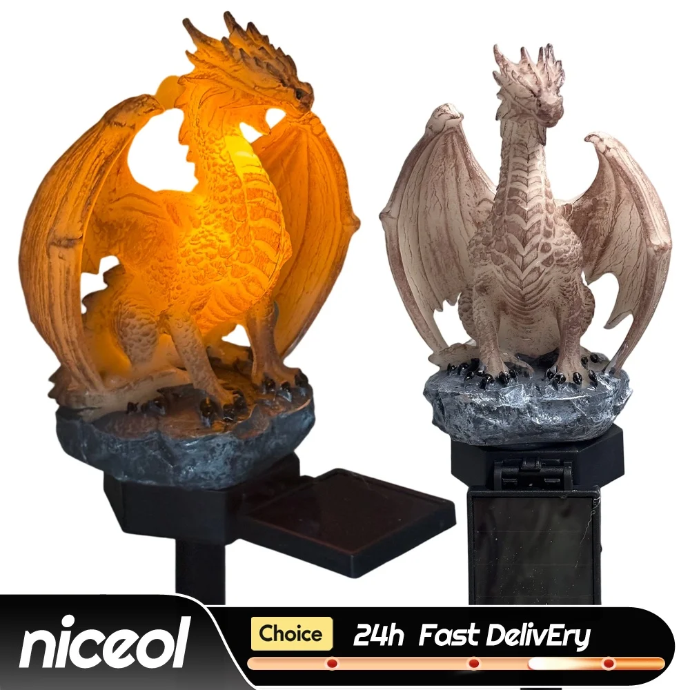 Dragon Solar Garden Light Soft Warm Glow Dragons Figurine Lamp Unique Gothic Shape for Home Yard Lawn Porch Balcony Decor