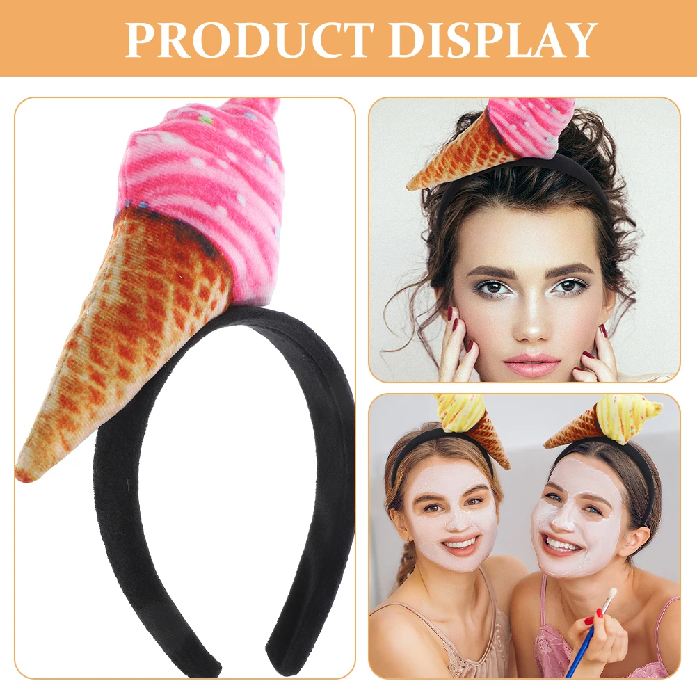 

2pcs Ice Cream Headbands Women Hair Bands Funny Party Accessories Spa Face Wash Sweet Cone Design Comfortable Materials