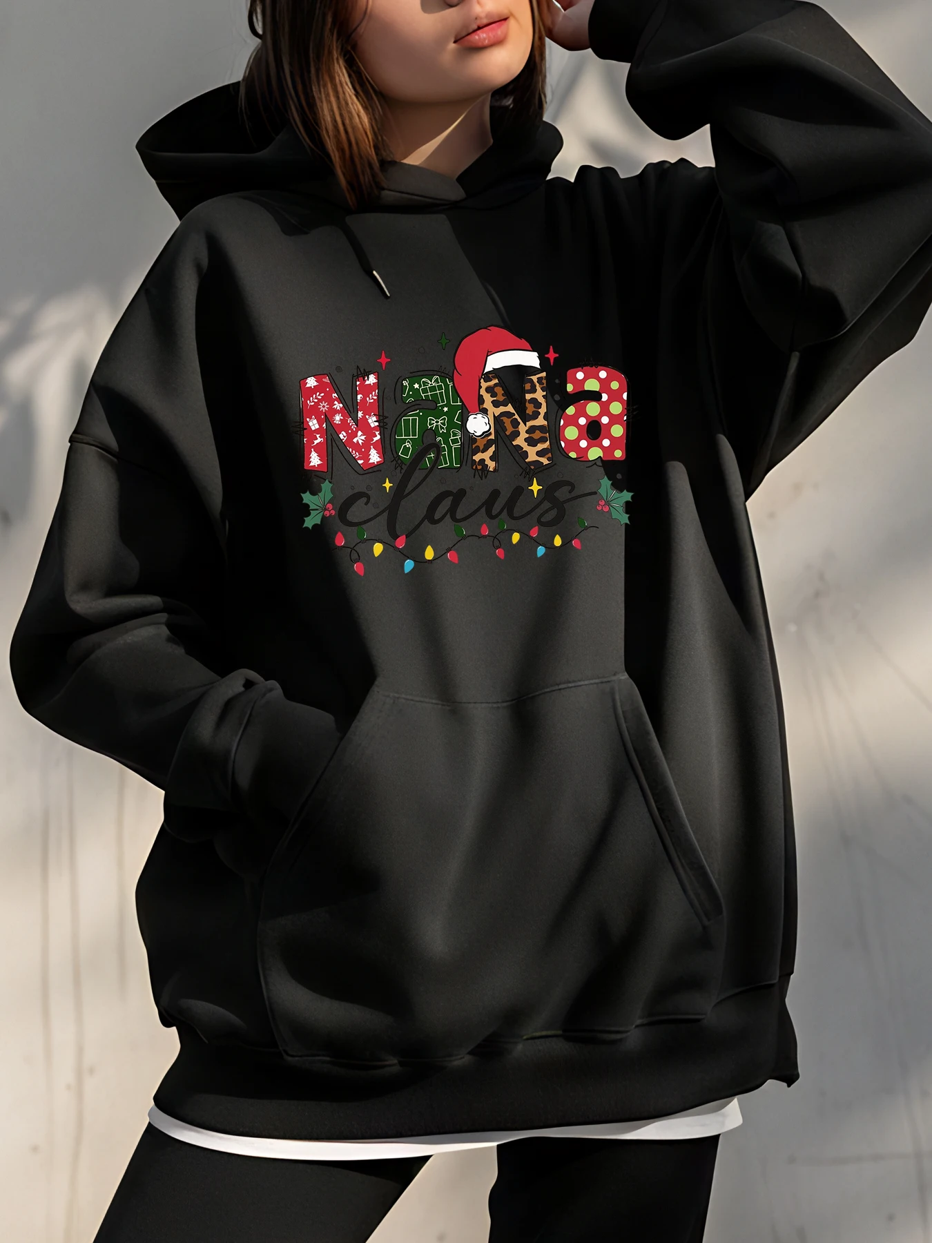 Christmas Hoodie Santa Claus Print Women's Casual Winter Sweatshirt Holiday Outfit for Women