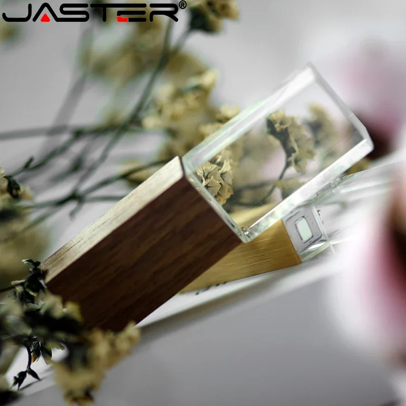 JASTER Wooden Crystal USB Flash Drives 64GB 32GB 16GB 8GB  4GB Pendrive Free Engraving Logo External Storage Memory Stick U Disk