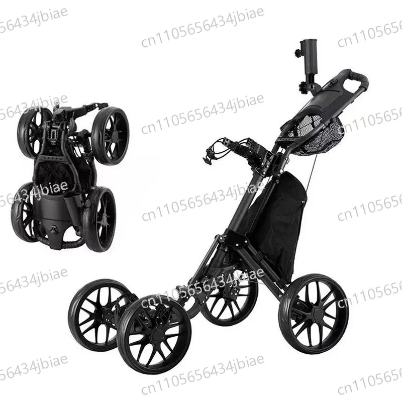 Four-wheel Trolley Golf Foldable Four-wheel Golf Cart With Umbrella Holder And Cup Holder