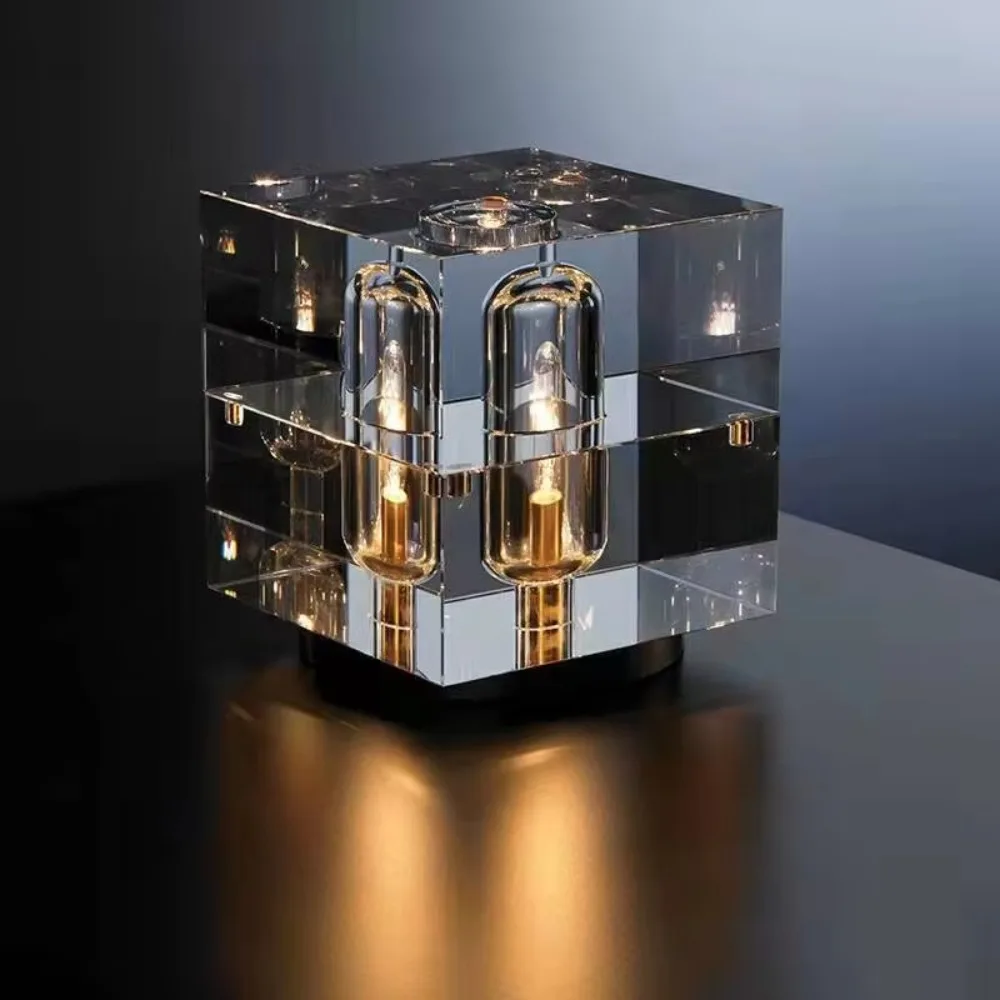Italian luxury all-copper K9 crystal table lamp Rubik's cube creative personality study decoration brass small table lamp