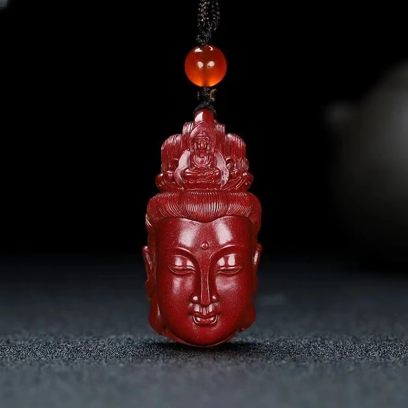 

Natural Raw Mineral Vermilion Sand Guanyin Head Pendant Purple Gold Sand Versatile Pendant