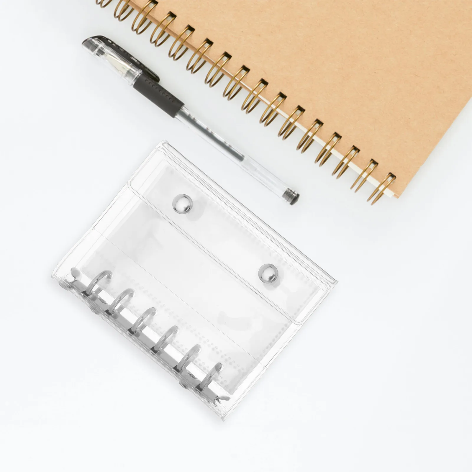 

1Set A7 Planner Binder Clear PVC Cover 5 Rings Refillable Snap Button Loose Leaf Mini Binder Pocket Notebook Organizer
