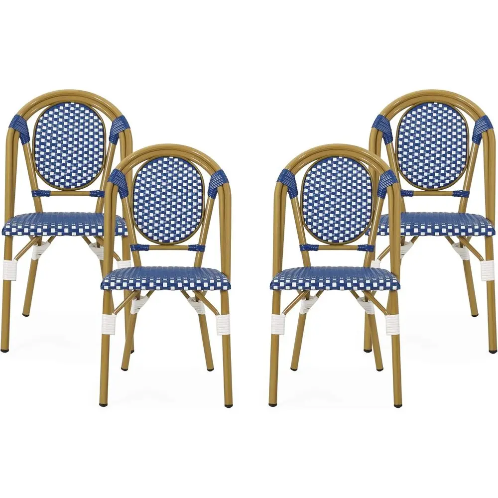 

Outdoor Bistro Chairs Set of 4, Blue, White, and Bamboo Print Finish