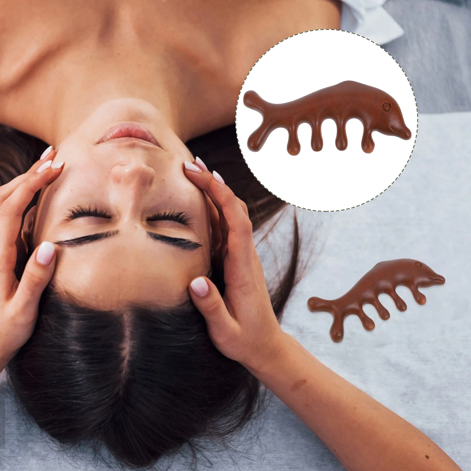 

Dolphin Head Massager Scalp Scrubber Sandalwood Body Sculpting Tool Portable Massage Comb for Hair Neck Back Wood for Spa