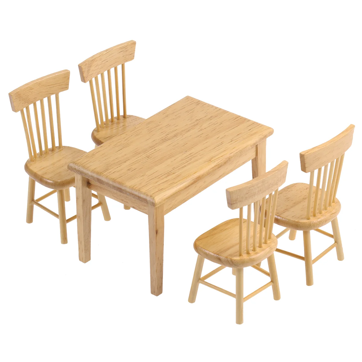 VORCOOL 5pcs 1/12 Mini House Miniature Dining Table Chair Wooden Furniture Set (Wood Color) mini house furniture