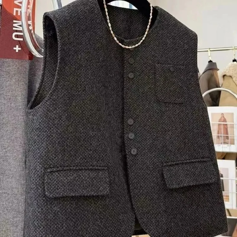 

Костюм Жилет Высококачественный без рукавов с круглым вырезом 2026, весна и осень, новый стиль, верхняя одежда, женская куртка без рукавов W1597