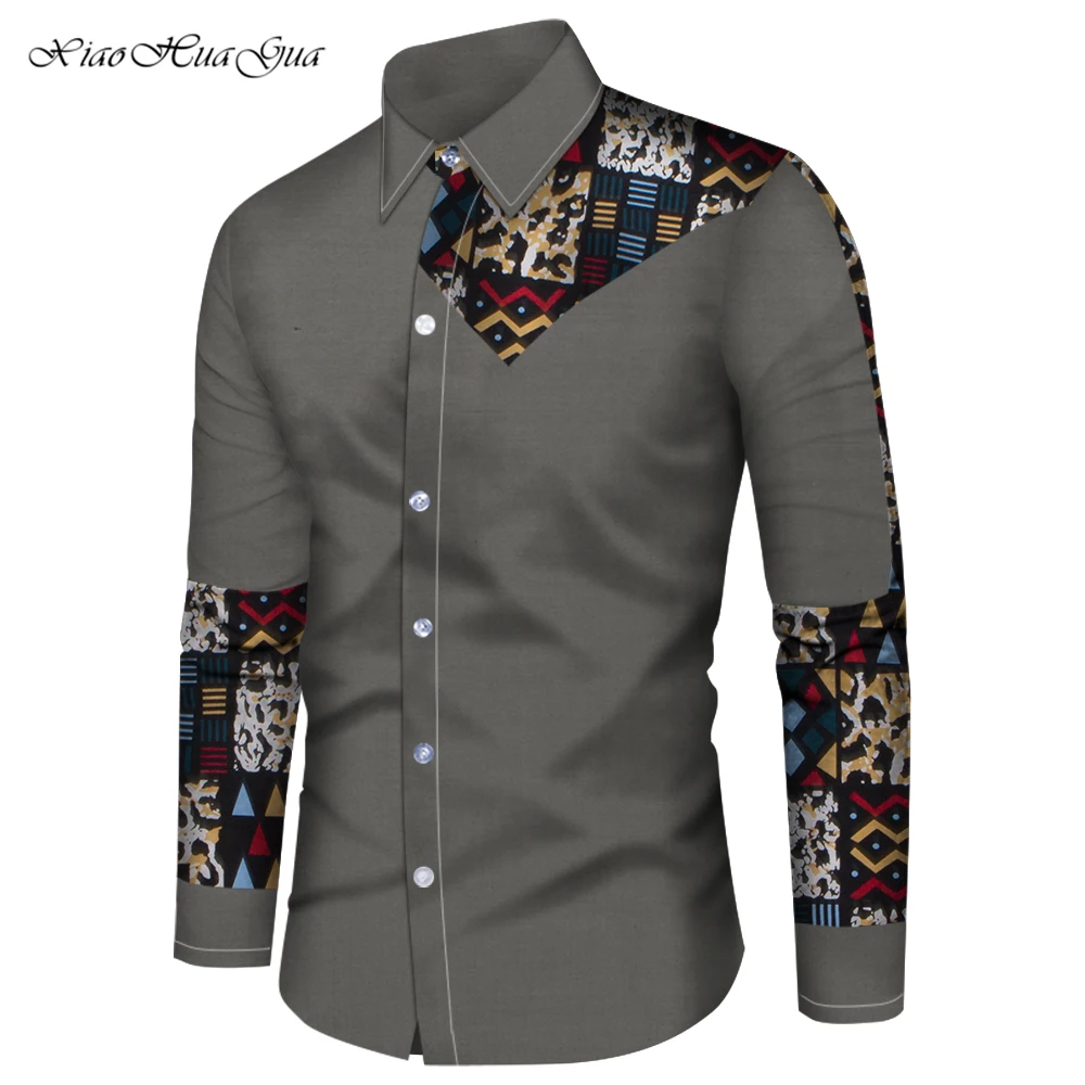 Custom African Print Clothing Men Patchwork Shirt Long Sleeve Dashiki Shirts Mens Slim Fit African Clothes Plus Size 6XL WYN966