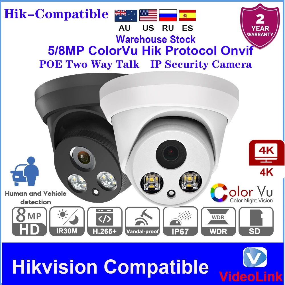 

Hikvision Compatible 8MP 4K Colorvu IP Camera Bulit-in Mic PoE Security Protection Surveillance IP Camera Plug&Play with Hik NVR