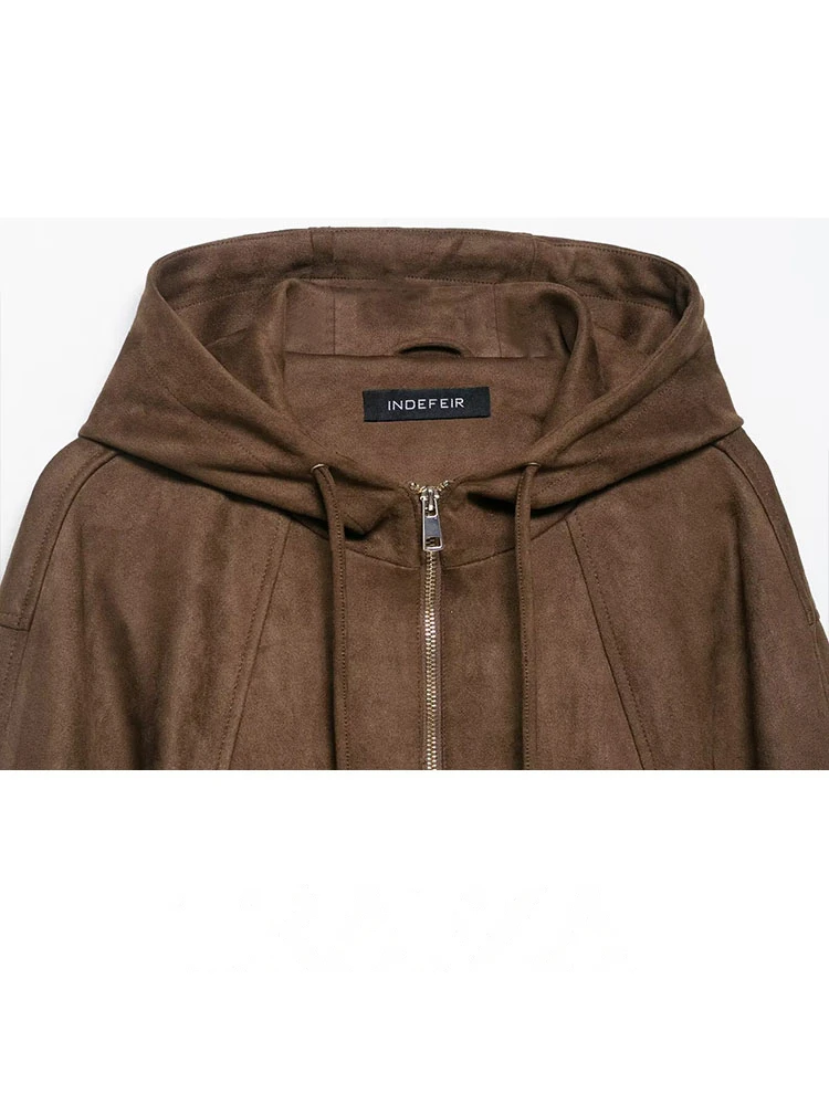 HH Woman Autumn Street Style Jacket Women Chic Hooded Zipper Jacket Solid Casual Loose Long Sleeves Pocket Design Short Coat