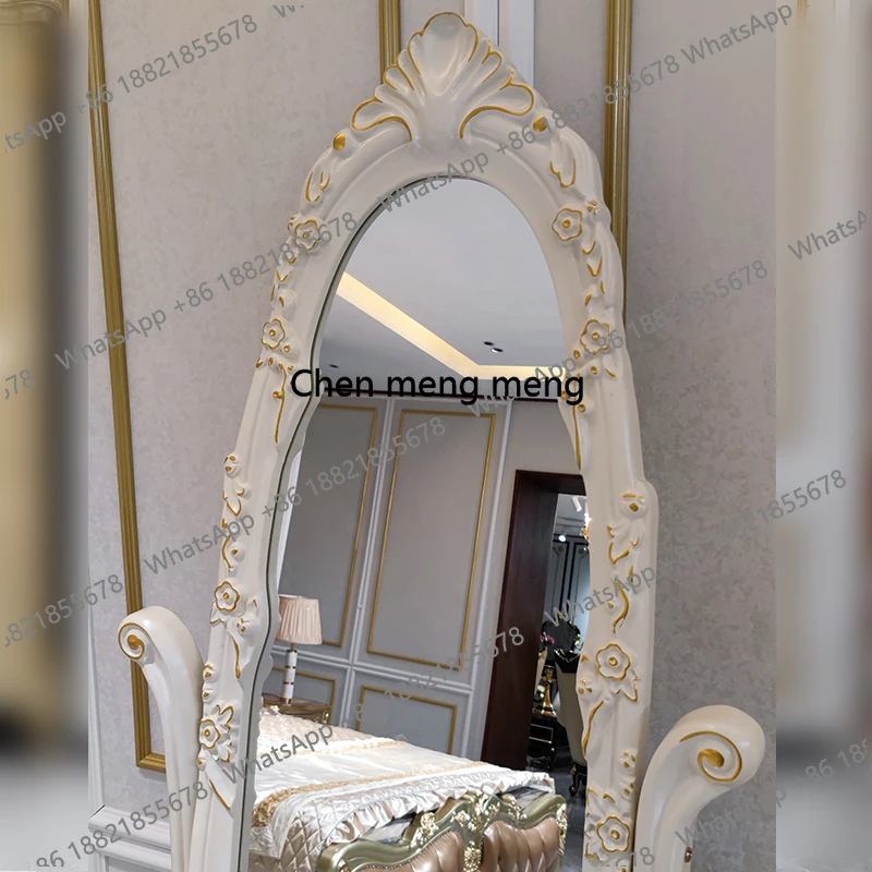European-style full-length mirror all solid wood full-body floor fitting mirror household wall-mounted bedroom furniture