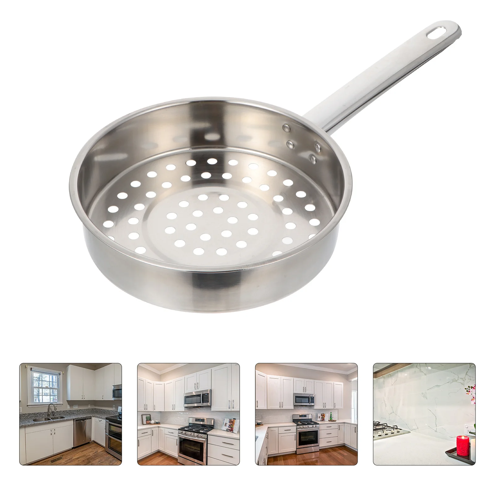 

1Pcs Stainless Steel Colander with Extended Handle Kitchen Draining Basket for Vegetables Noodles and Meat Cooking