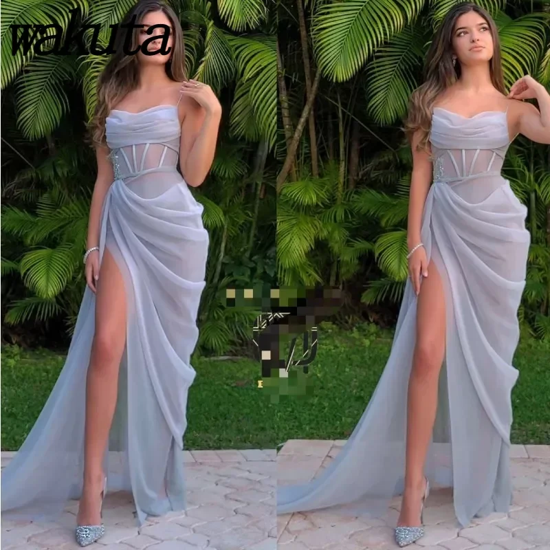 Wakuta 2024 Spring and Summer Sexy Plunge Sleeveless Halter Vestidos Pure Color Temperament Slim See-Through Long Dresses