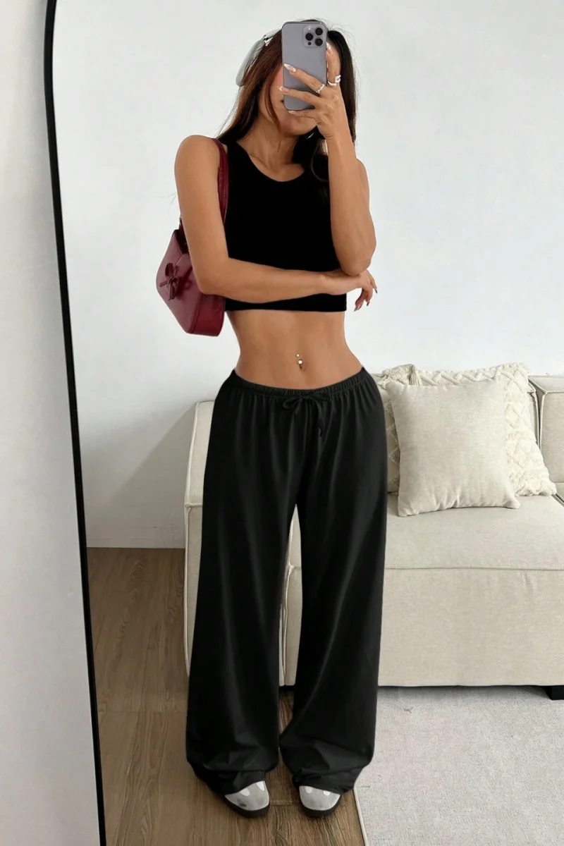 New women's fashion solid color casual loose wide-leg pants - Image 3