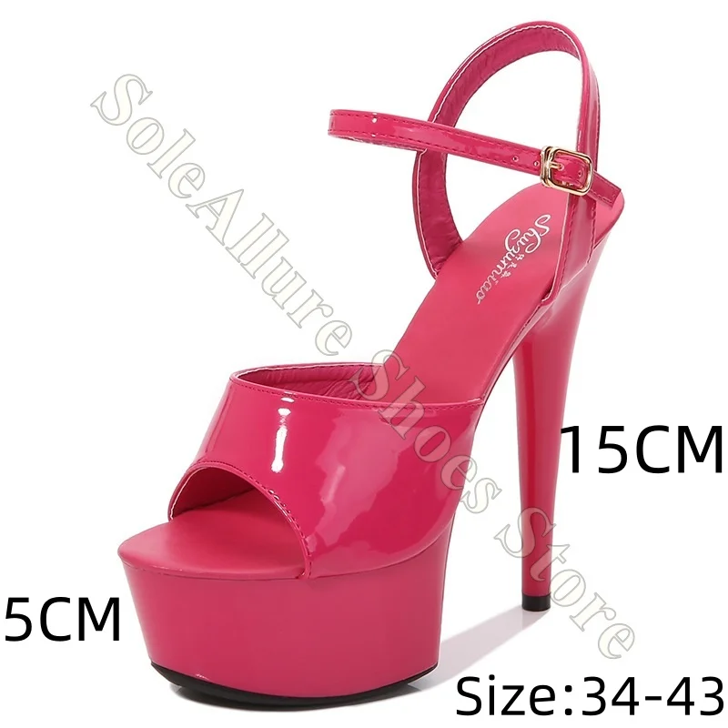 

Platform Stiletto Heel Sandals Open Toe Patent Leather Adjustable Buckle Non Slip Comfortable Elegant Party Stage High Heels