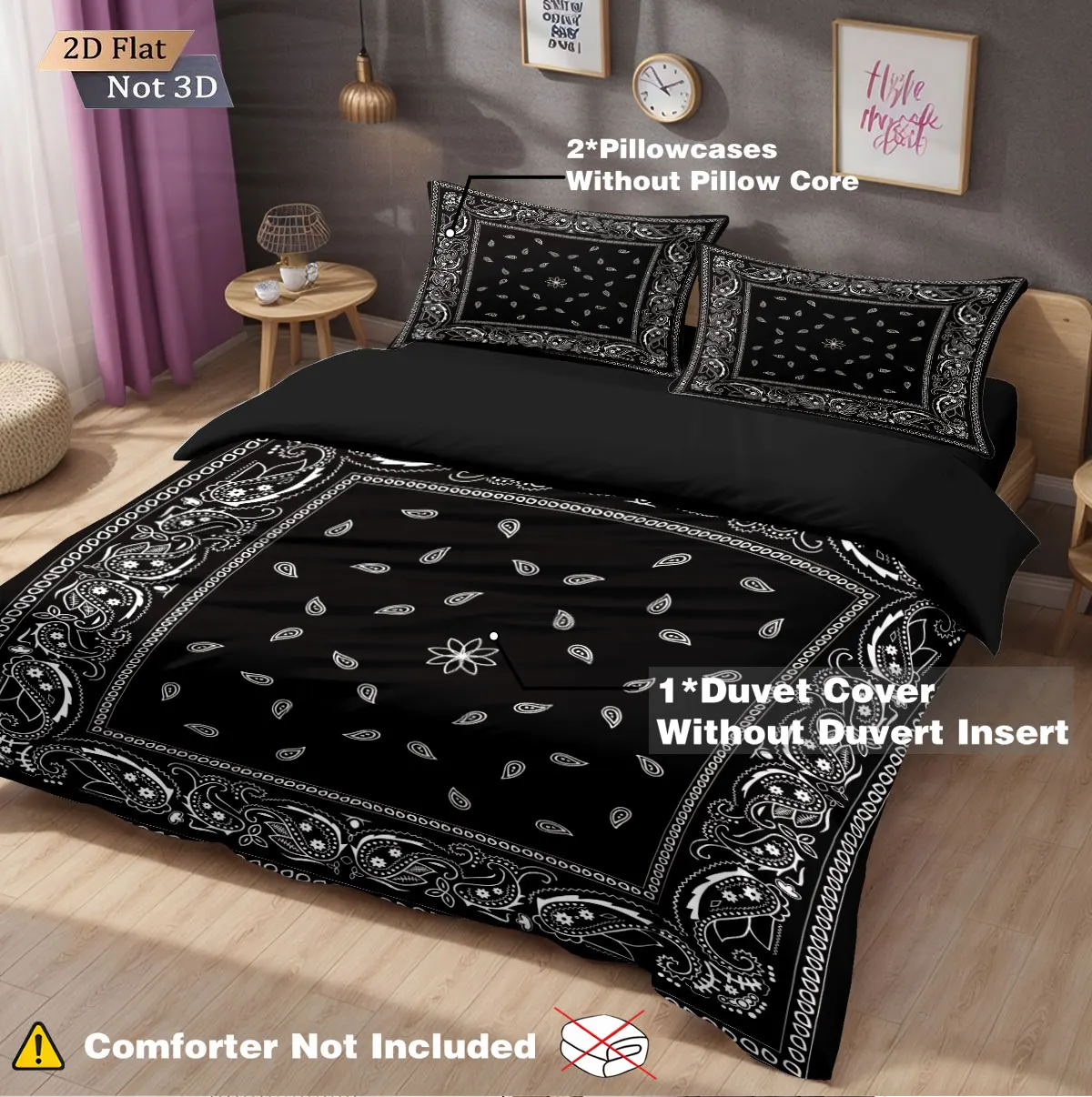 3pcs Square Textured Floral Print Coreless Bedding Set Comfortable Multi Size Bedroom Dormitory Duvet Covers, Machine Washable