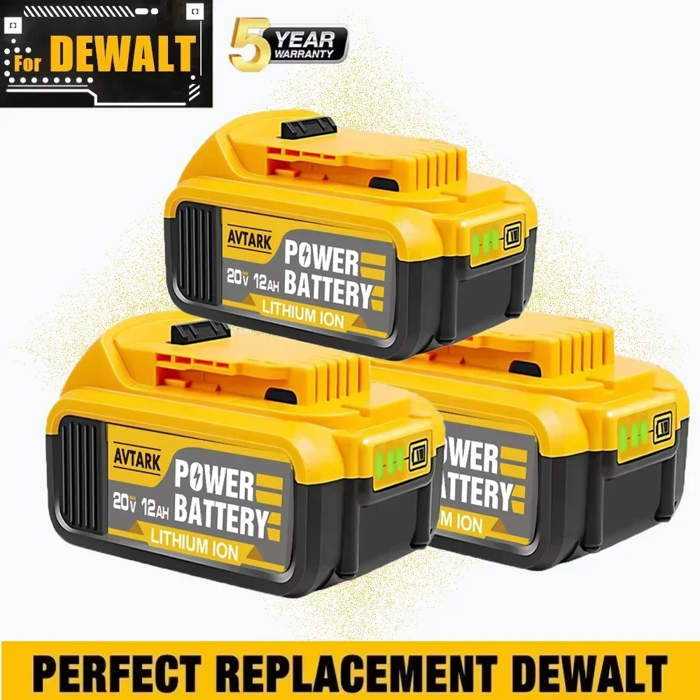 

For DeWalt 20V 12Ah Replacement Battery Kit - For DCB205/DCB201 Power Tools, Includes Fast Charger & Gauge