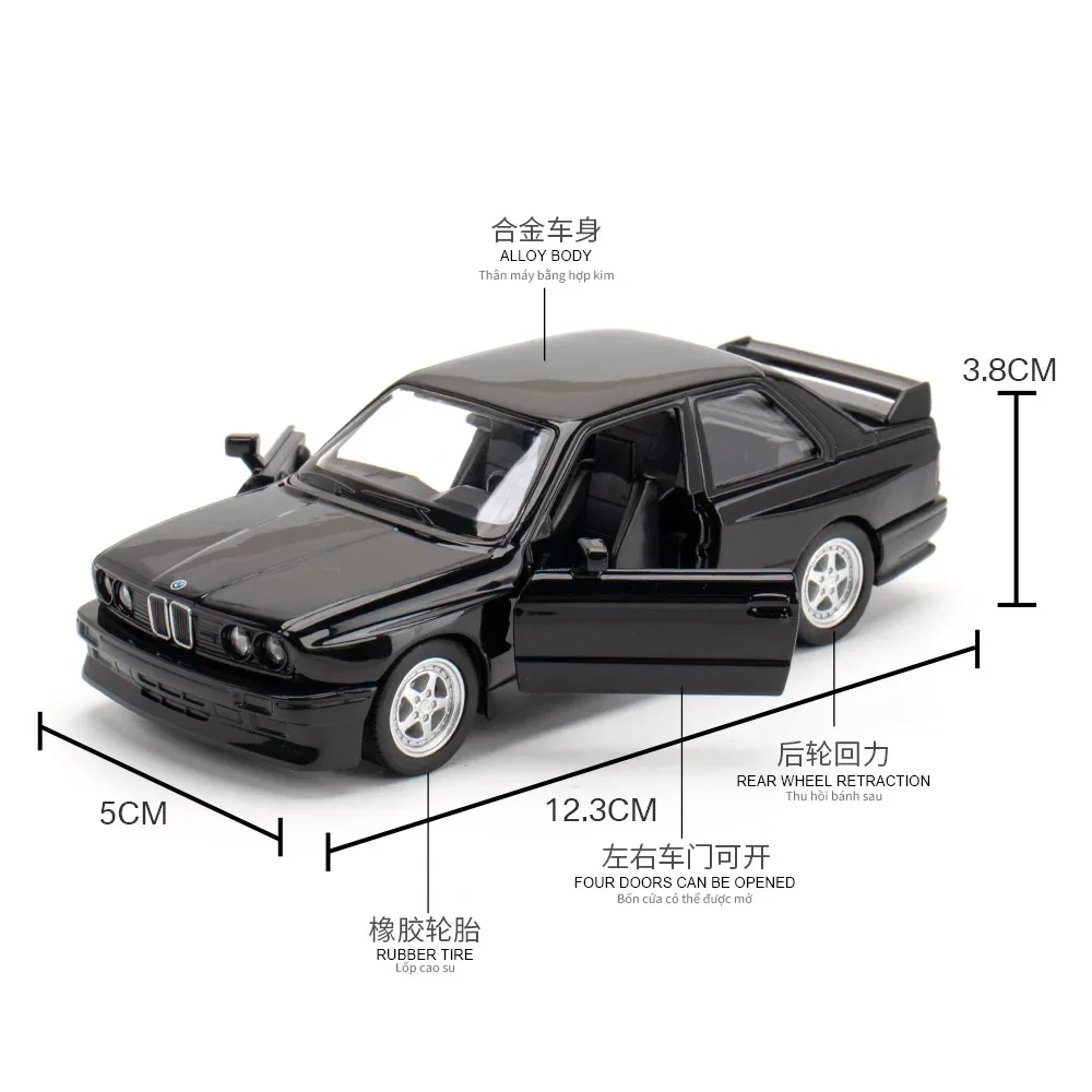 Réplica de coche Vintage BMW M3, escala 1:36 1987, Metal fundido a presión, vehículo de arte en miniatura para el hogar, decoración de Hobby para niño A622