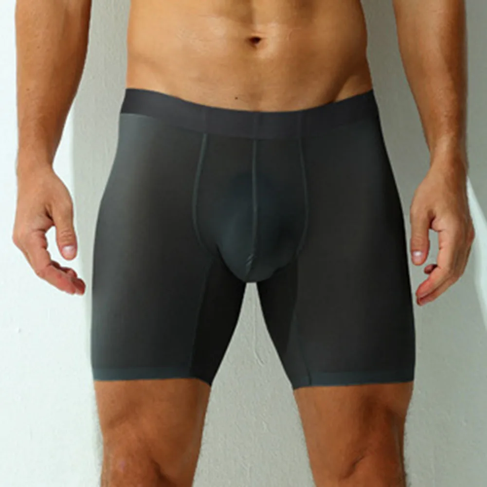 1pc Fashion Sexy Men Underwear Middle Waist Boxers Shorts Panties Long Boxer Briefs Underpants Transparent