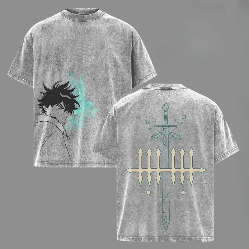 Yuno Black Clover Clothing Men Women Short Sleeve Manga T-shirts Vintage Washed T Shirt Casual Cotton Tee Harajuku Male Tshirt