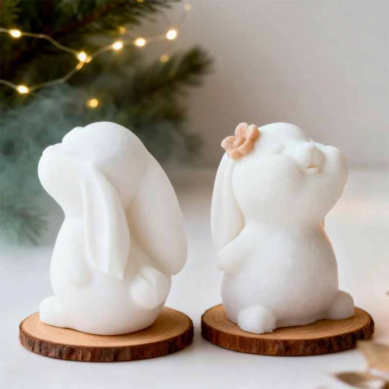 DIY New Cute Long Eared Rabbit Silicone Candle Mold Cartoon Animal Aroma Plaster Ornament Mould Soap Candle Making Supplies