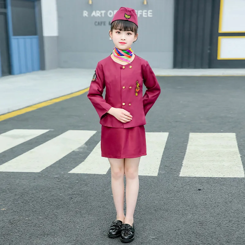 1set/lot children Airline stewardess captain cosplay costumes girl boy party cosplay outfit