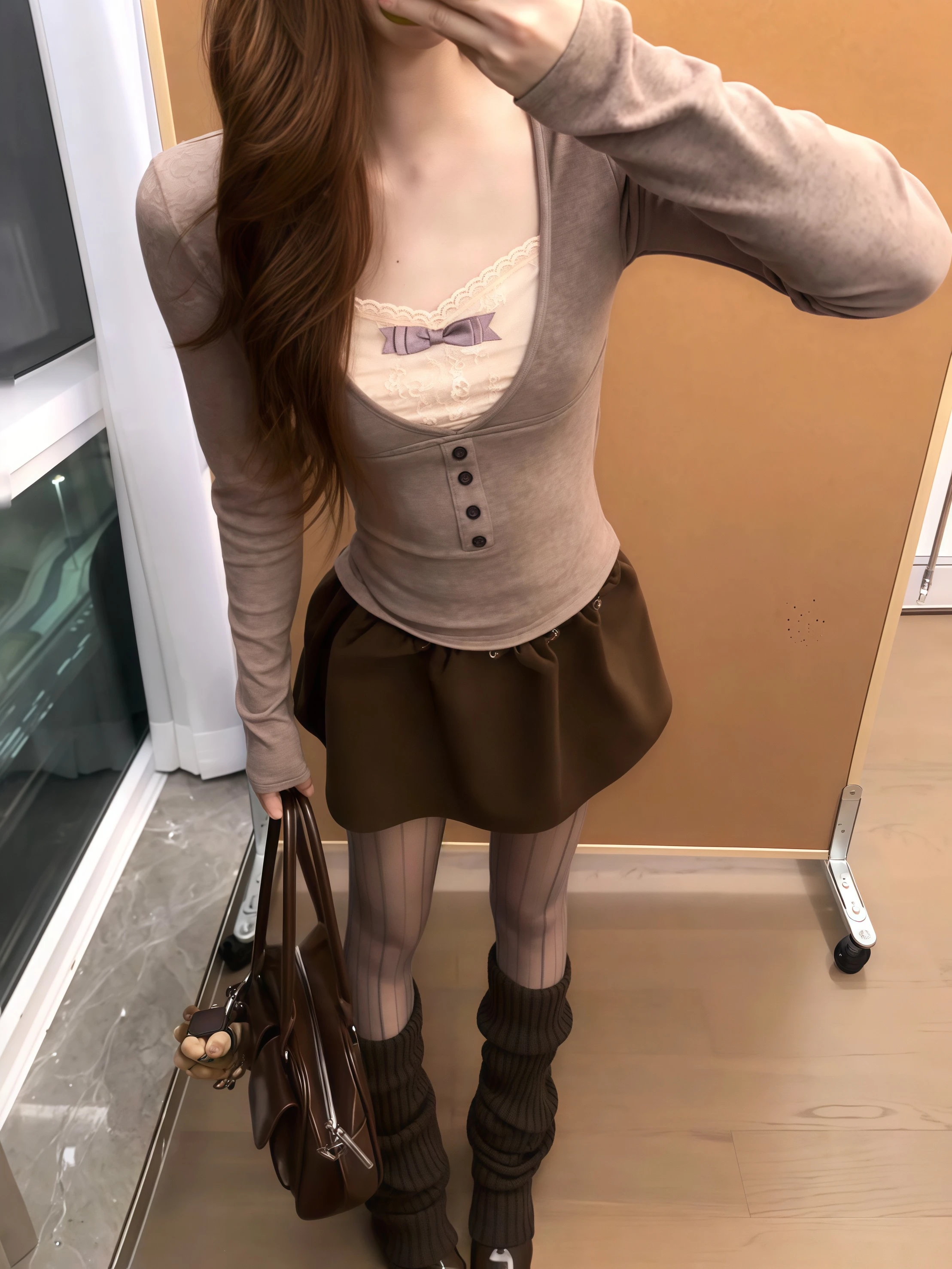 Miu Sle Koronkowy Panel Długi T-shirt Damski Jesienno-Zimowy Nowy Czysta Urocza Dopasowana Bielizna Bazowa Top