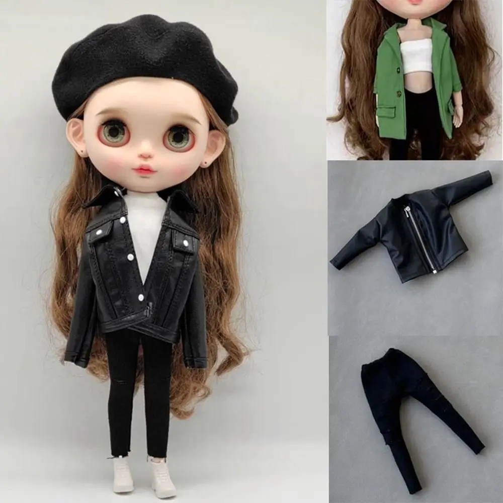 Fashion Leather Jacket Clothes Accessories Girl Gift Toys Yoga Sweatpants Jeans Pants for Azone/OB24/OB27 28-30cm Doll