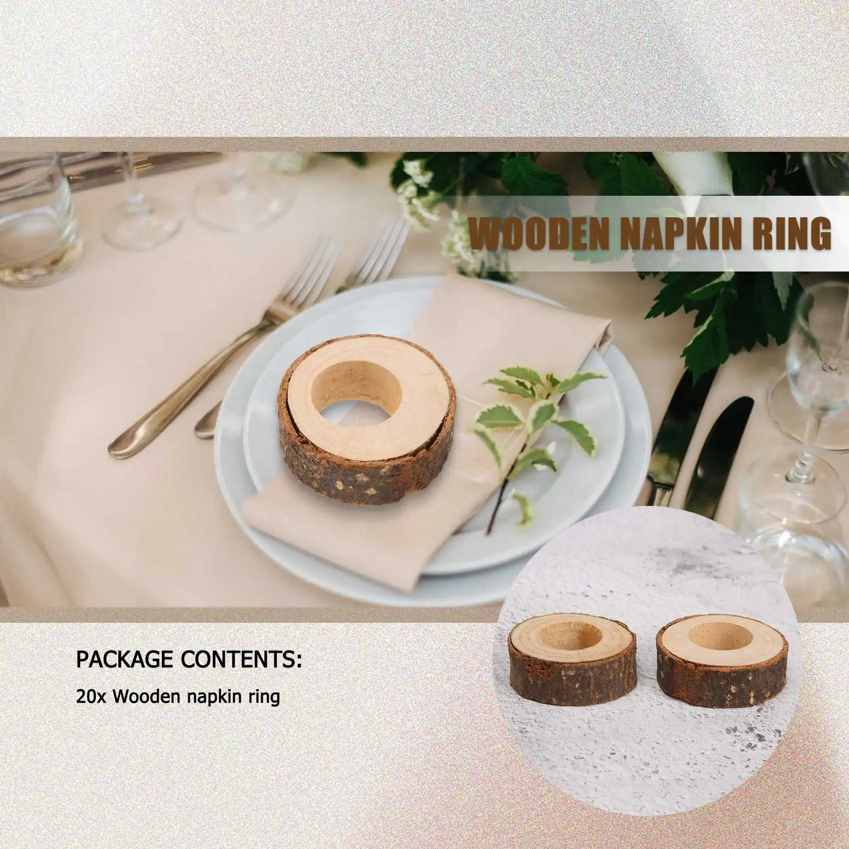 20 buah cincin serbet Natal kayu pemegang cincin serbet bulat pemegang serbet dekoratif cincin serbet 1,18 inci