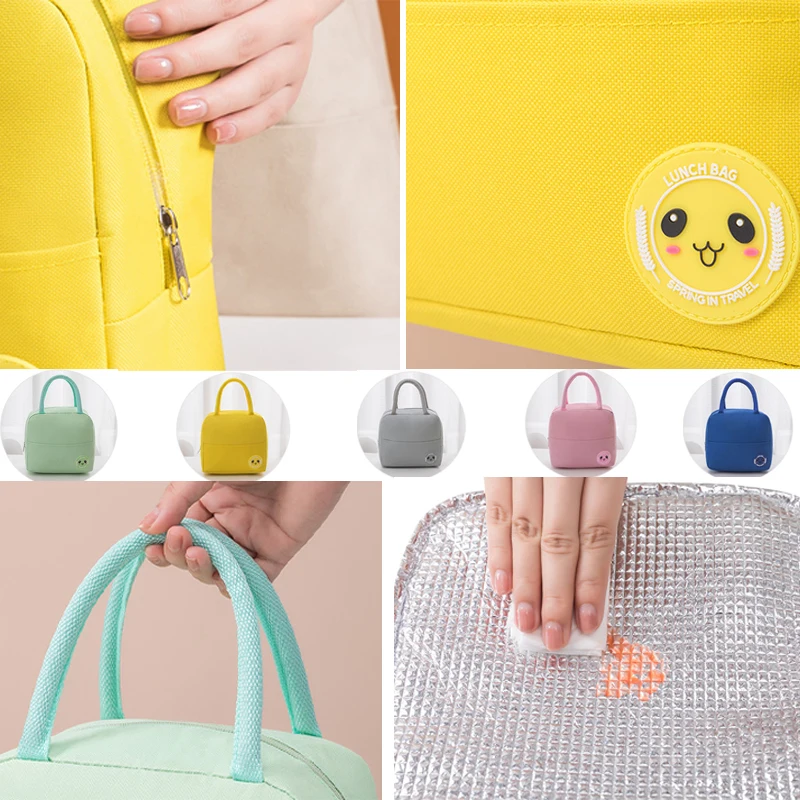 Маленькая термосумка для обеда для женщин, портативная сумка-холодильник для работы, детская школьная герметичная сумка для ланча с застежкой-молнией