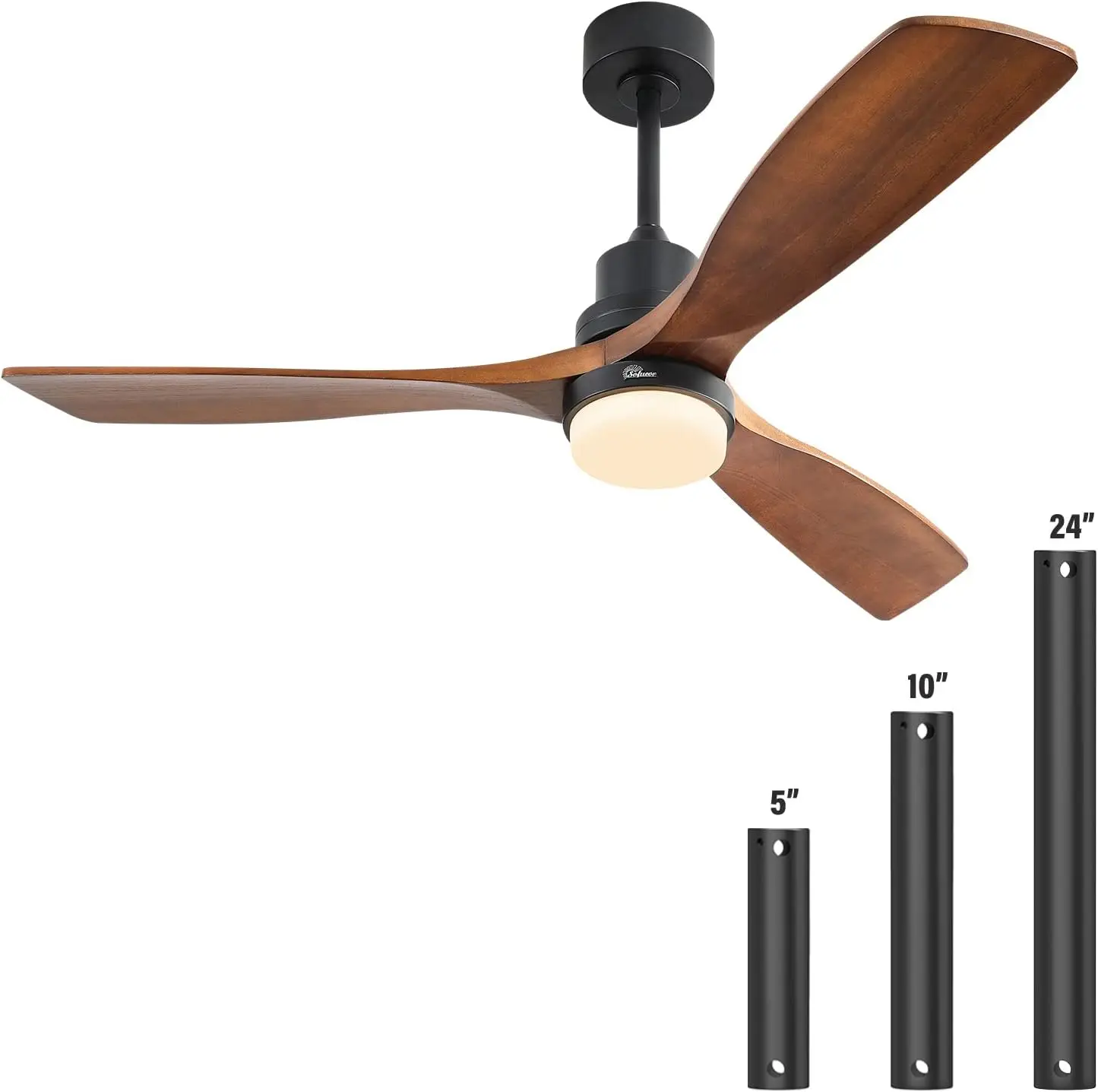 52Inch Wood Ceiling Fan With Lights Remote Control Dimmable LED Light 3 Walnut Fan Blades Reversible DC Motor Modern Ceiling Fan