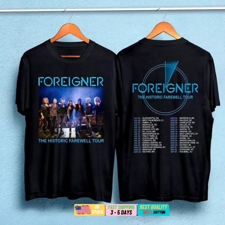 Foreigner Farewell Historic Tour 2023 Concert T-Shirt Black Rock Men Front Women